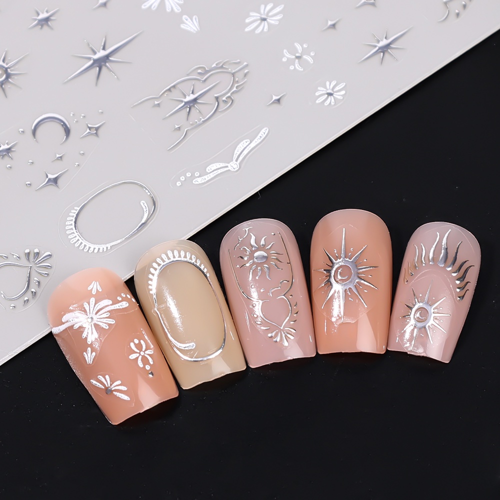 1pcs Kualitas Tinggi Perekat Stiker Kuku Baru 3D Emas Matahari Bulan Bintang Stiker Kuku Nail Art Dekorasi Nail Decals Design Untuk Wanita