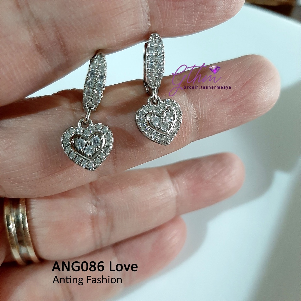 Anting Love Diamond Klip Mewah Perhiasan fashion Import kualitas premium anti karat ang086