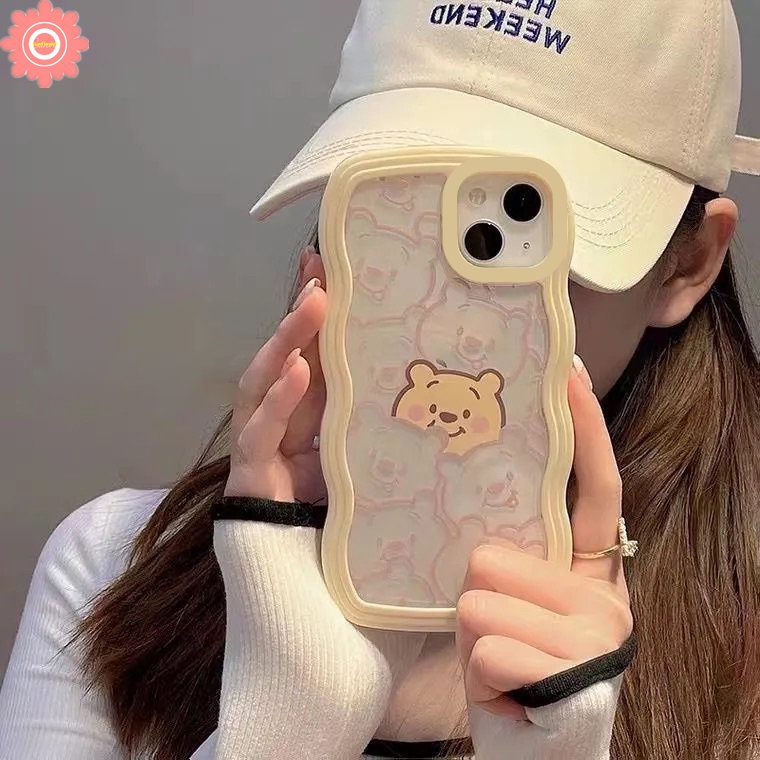 Compatible For iPhone 11 12 14 13 Pro Max 6 6s 8 7 Plus XR 14Plus X XS Max SE 2020 Cartoon Cute Winne the Pooh Transparent Wavy Edge Soft TPU Case