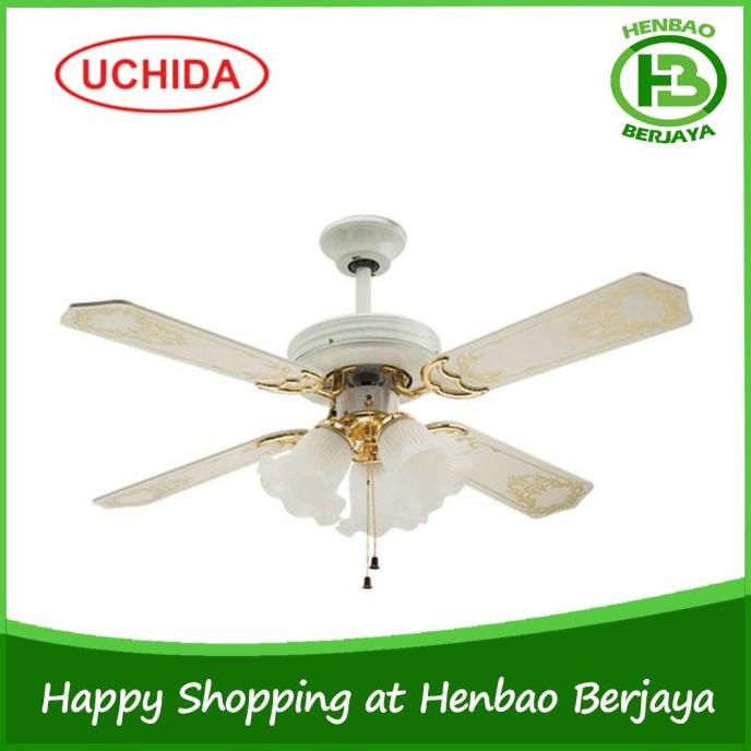 Uchida Ceiling Fan 42 inch Putih 3 Lampu CF125 Kipas Angin Plafon Kayu