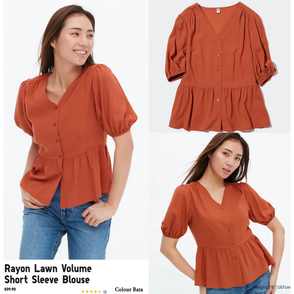 Gu v neck rayon longsleeved blouse RELAX