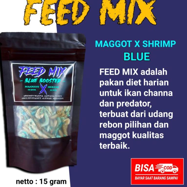 [No]-H29K-✪) udang X maggot kering feed mix 15 grm Red BLUE YELLOW | makan ikan predator | pakan ika