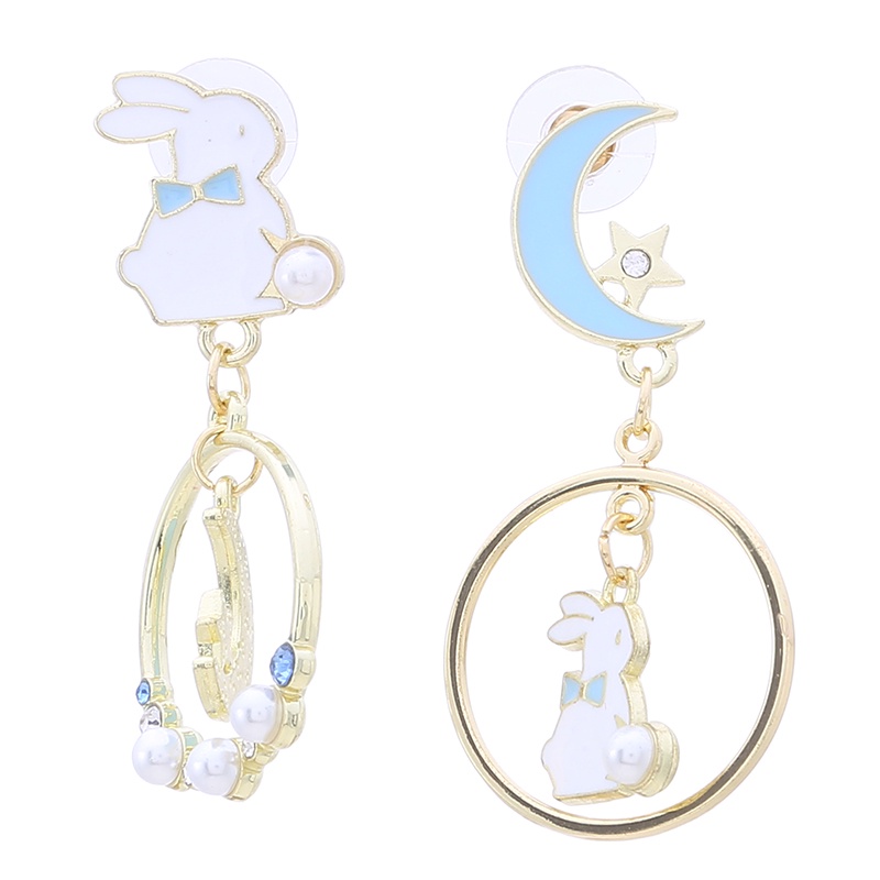 Cute Rabbit Drop Earring Korea Fashion Wanita Anting Menjuntai Bulan Bintang Asimetris Gadis