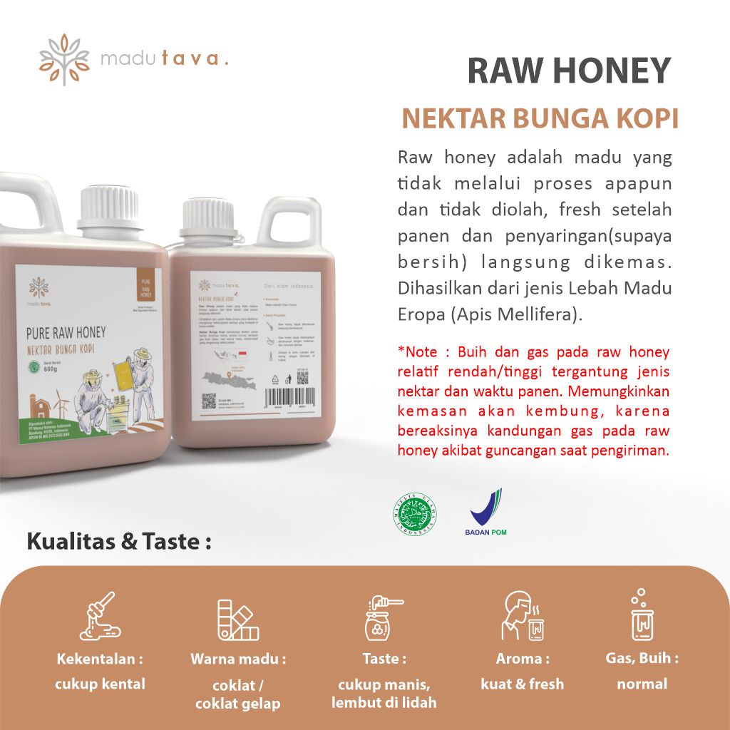 Madu Asli Murni 600gr Tava Grade A Nektar Kopi 100% Alami Pure Natural Raw Honey