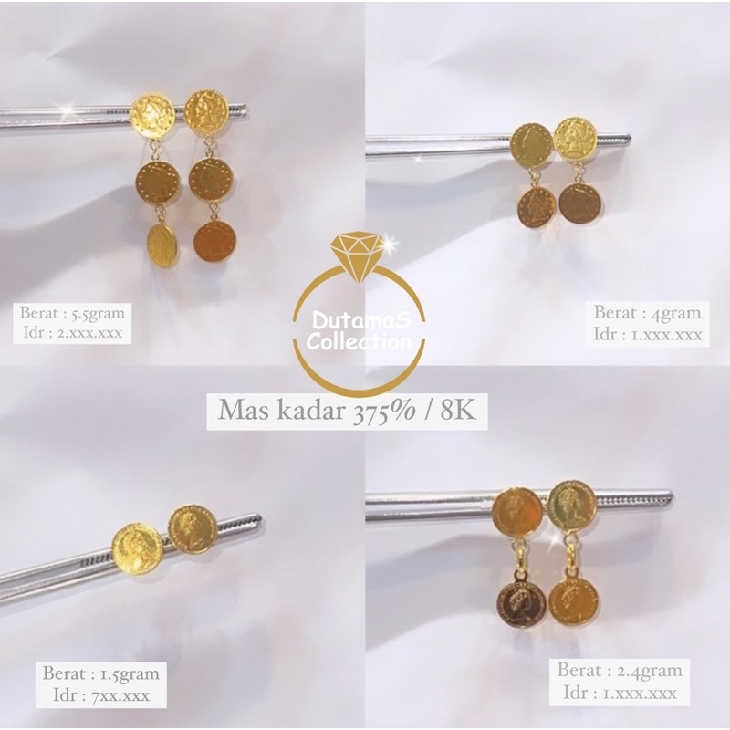 Anting Patam Motif Koin Berat 1-5gram an Emas Asli Kadar 375%