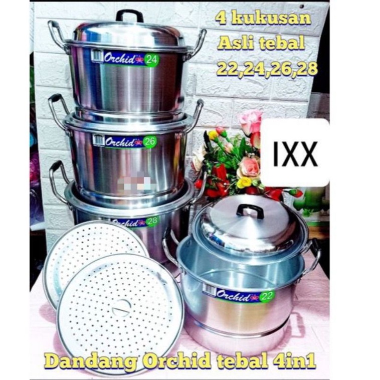 dandang Orchid 1set isi 4pcs panci kukus 22 24 26 28 ada pengukus bahan tebal