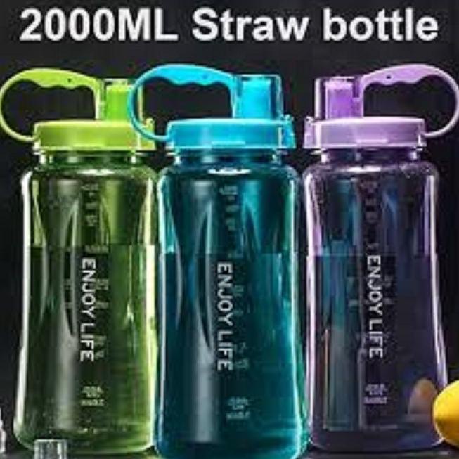 New B019-2 Botol Minum ENJOY LIFE 2 Liter / Big Straw Water Bottle 2000ml 