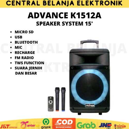 Speaker bluetooth advance 15 inch K1512A / speaker advance K1512A 15inch free 2 mic