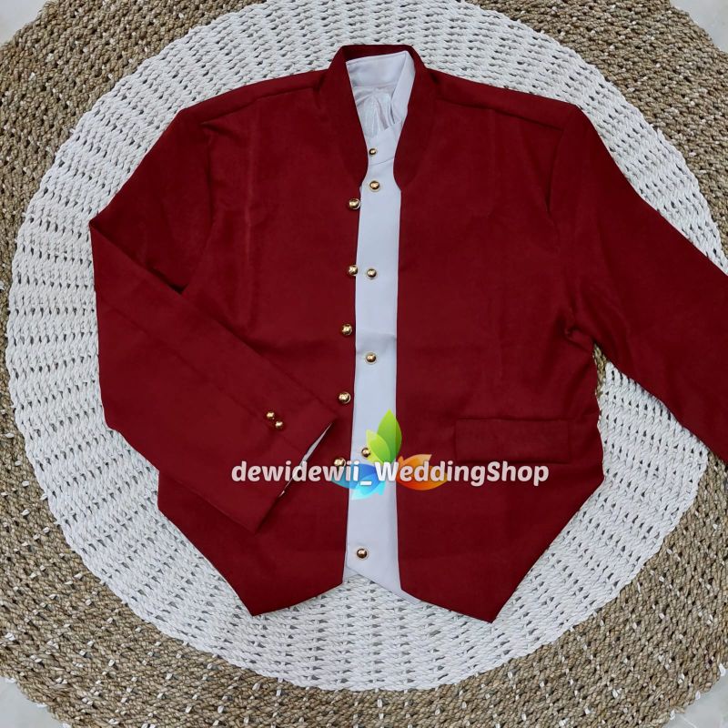 [Setelan] Beskap Hewes, Jarik + Blangkon Solo | Warna Maroon