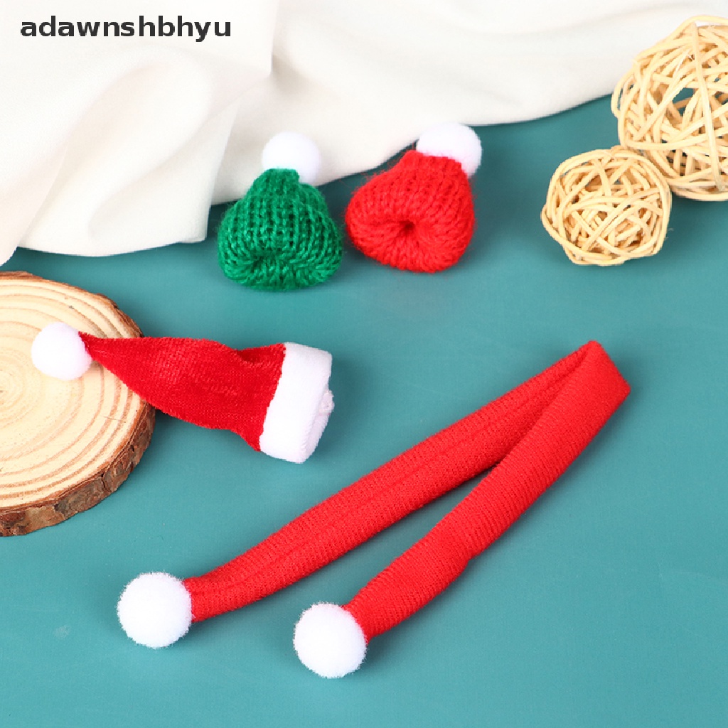 Adawnshbhyu 4 Pcs Bergaya Xmas Mini Syal Dan Topi Dekor Boneka Pakaian Aksesori Hiasan Kepala Mainan ID