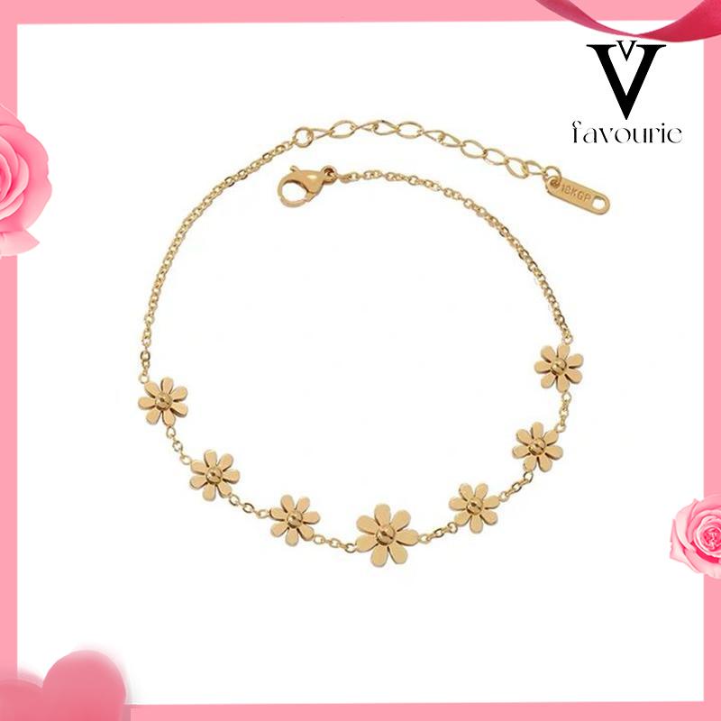CODGelang Kaki Titanium Anti Karat Daisy Bunga Kamelia Emas 18k Perhiasan Wanita Korea-FA