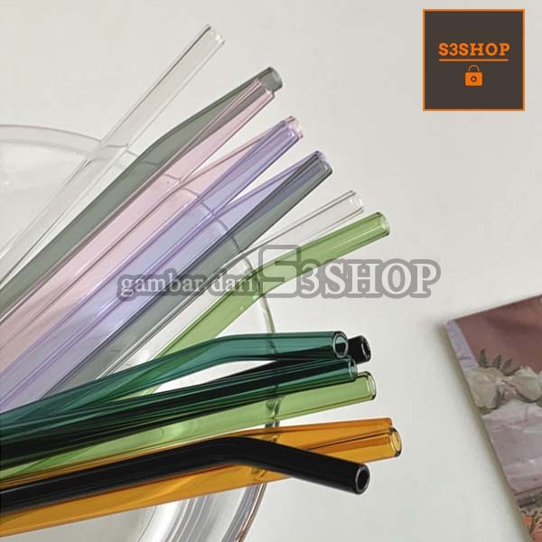 Sedotan Kaca 20cm Glass Straw Warna Lurus Bengkok Reusable Straw