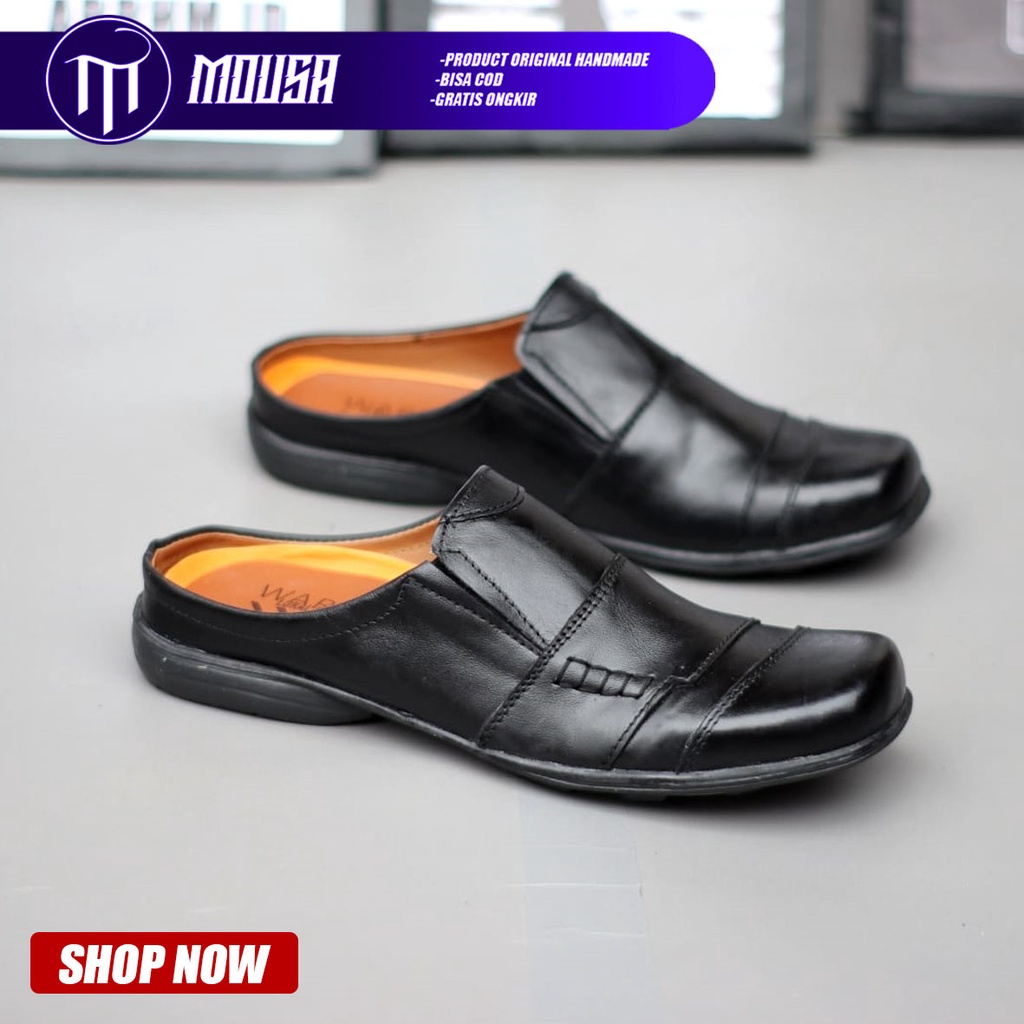 Sepatu Sandal Bustong Kulit Asli Slop Pria Kerja Kantor Kondangan Mousa Tank