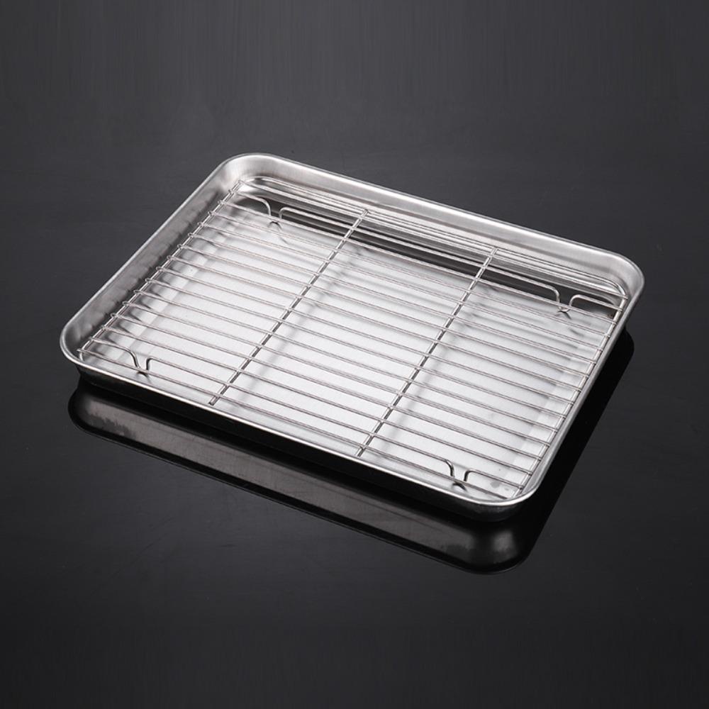 Solighter Food Storage Tray Nampan Kosmetik Serba Serbi Desktop Storage Baking Pan Persegi Panjang Piring Saji Peralatan Dapur Rak Bumbu BBQ Grid Kukus