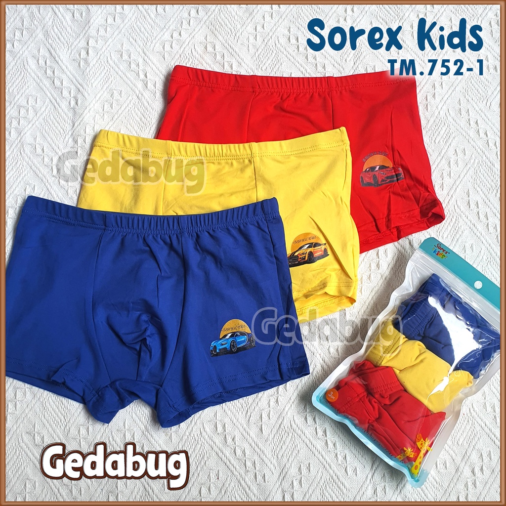 CD Boxer Anak Sorex Kids TM 752 | Celana Dalam Anak Motif Boy | Variasi Warna Merah Biru Kuning