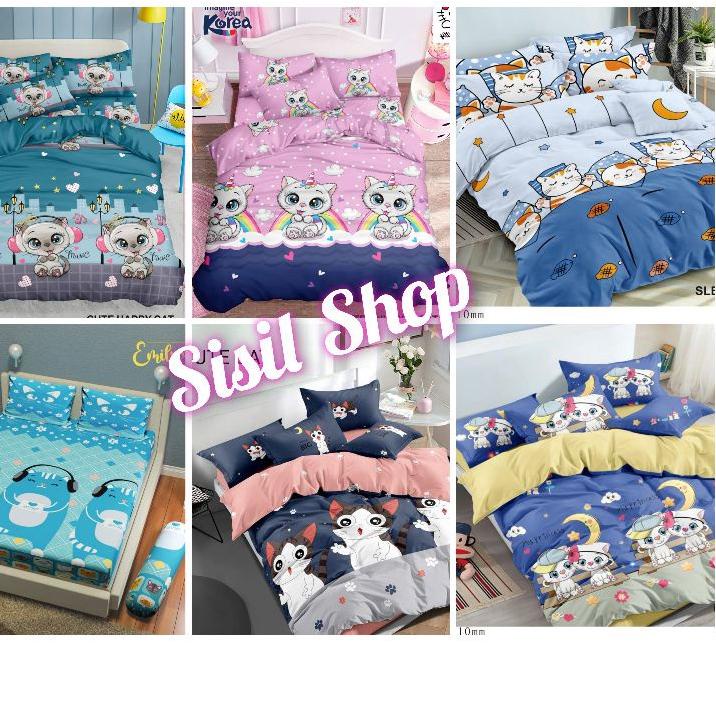 Murah Banget Sprei Set Motif Karakter Kucing / Seprai Set Ukuran King 180x200 dan Single Bed 120x200