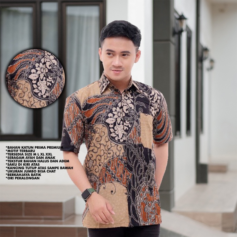 Batik Kemeja Batik Pria SIZE M L XL XXL XXXL XXXXL XXXXXL 8L Lengan panjang dan pendek Seragam JUMBO CAP COKLAT