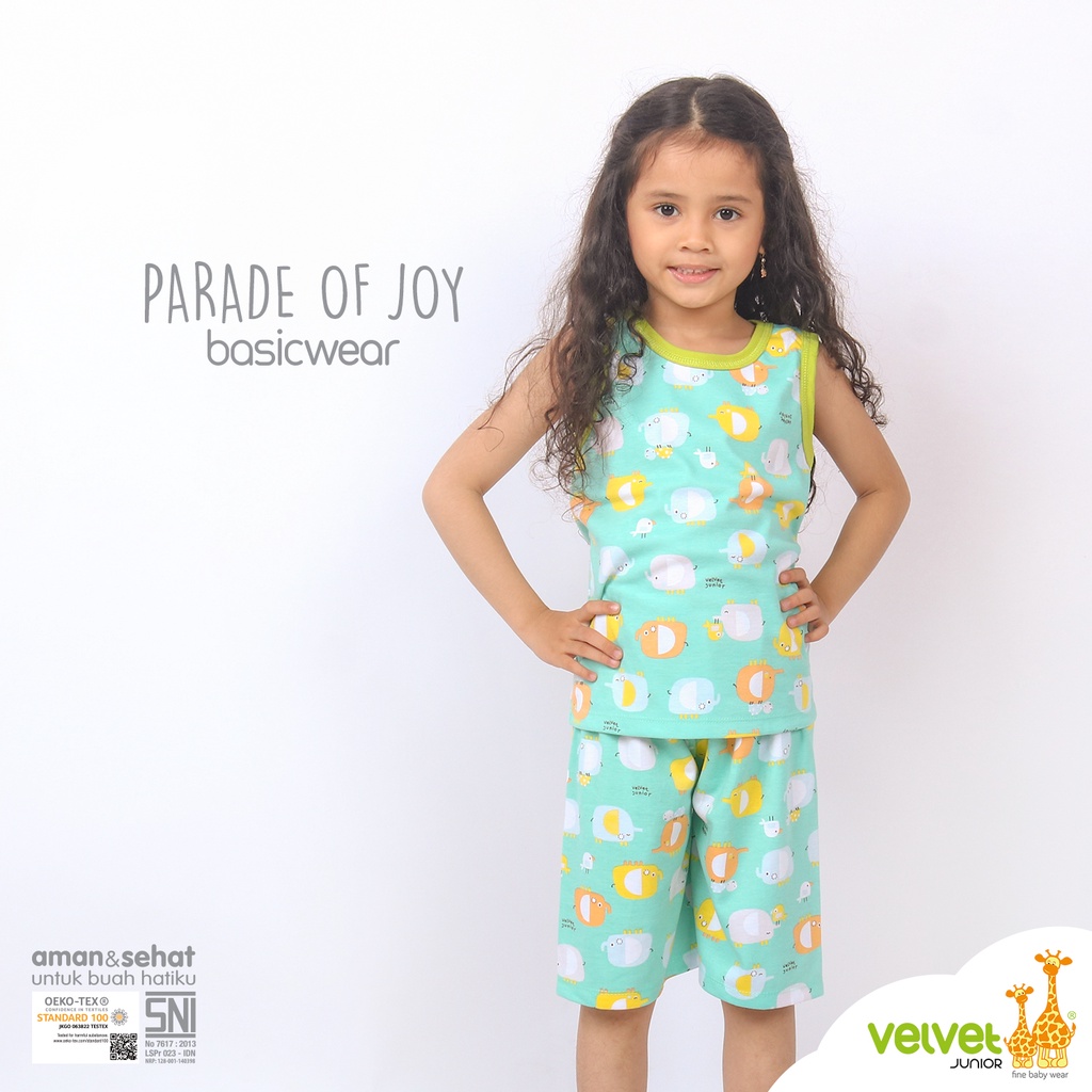 Velvet Junior Setelan Baju Anak Kutung Sleeveless Celana Pendek 3/4 - BasicWear Parade Of Joy