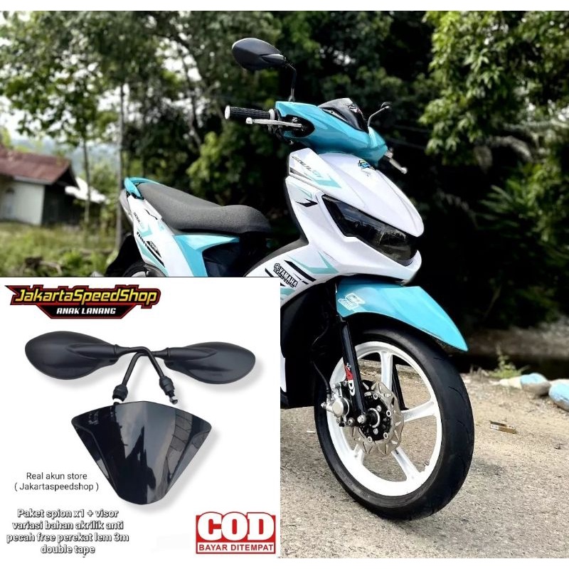 Paket variasi kaca spion x1 plus visor variasi pnp yamaha mio soul gt bahan tebal anti pecah free lem 3m double tape