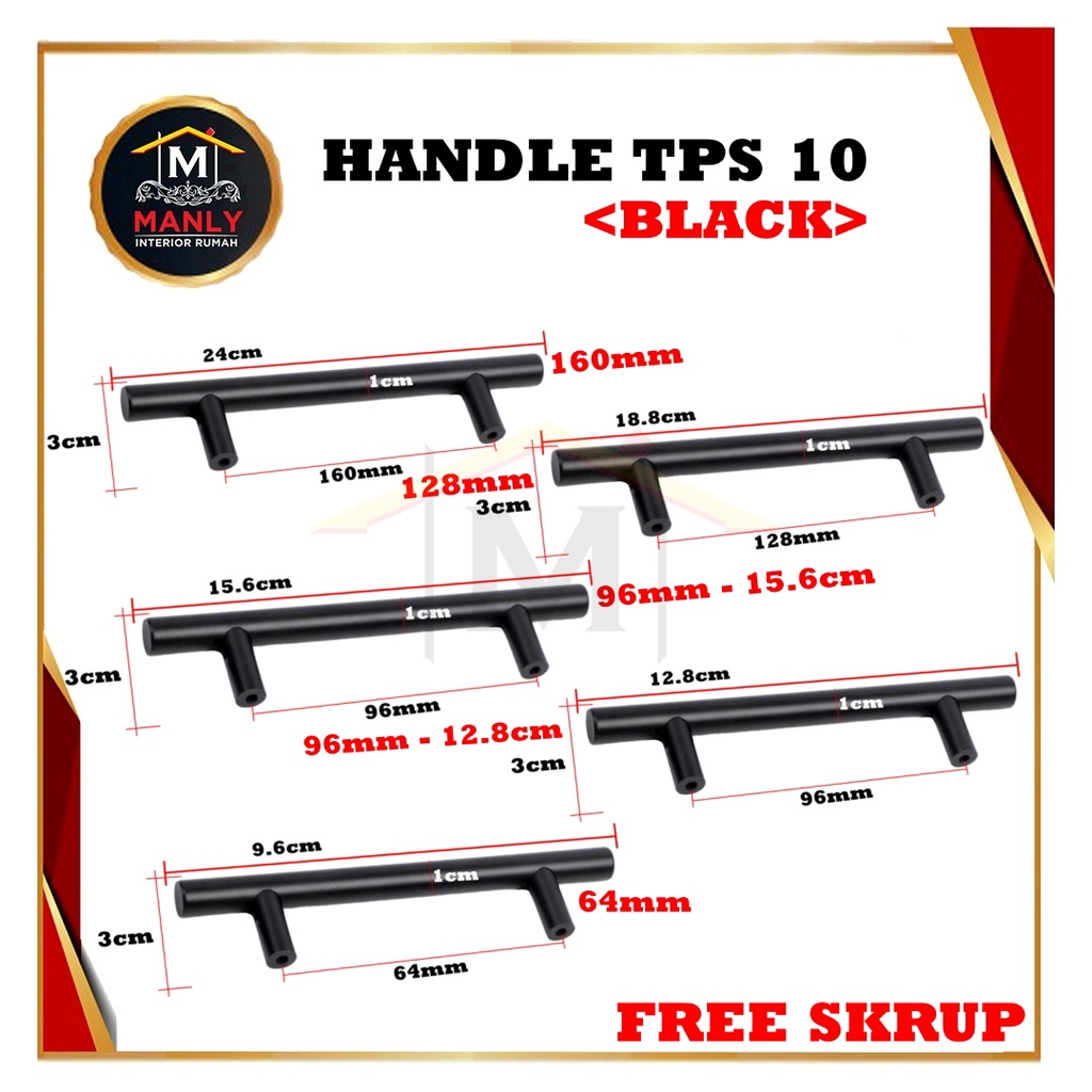 Tarikan TPS 10 / Handel Pipa Bulat Stainless TPS 10 / Laci Pintu Lemari Minimalis Handle Stainless Hairline &amp; Hitam &amp; Gold