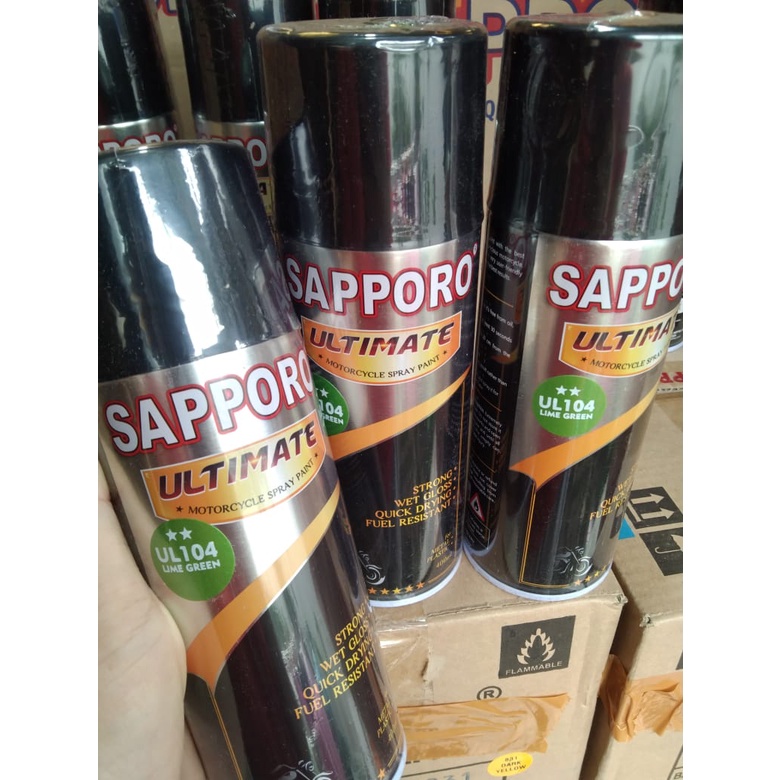 cat spray pilok pilox cat semprot sapporo ultimate saporo UL104 lime green ul 104 hijau muda metallic hijau cerah 400ml