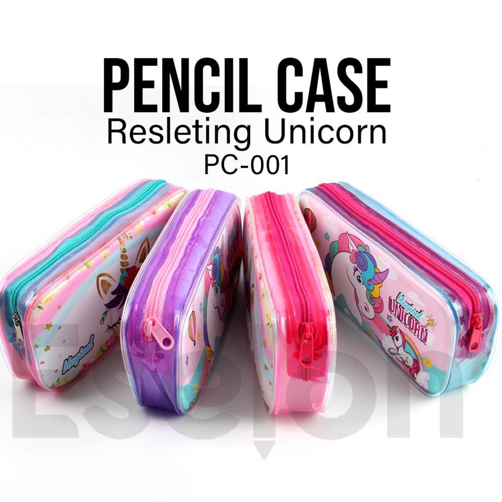

៛ Kotak Pensil Mika UNICORN Resleting 001 / tempat pensil fancy ボ