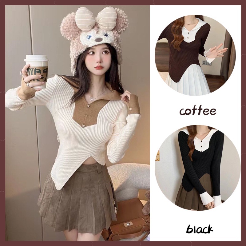 Korean Knitwear V Neck Polos Wanita Lengan Panjang