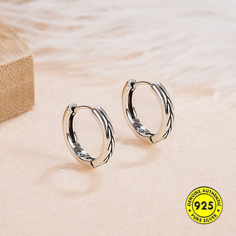 Anting S925 Alloy Perak Pria Sinomenium Acutum Earrings U1188