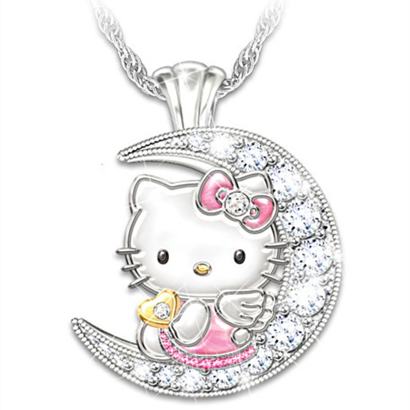 Kawaii Sanrio Anime Kartun Seri HelloKitty Lucu Fashion Kreatif Bulan Hewan Liontin Kalung Hadiah Pesta Liburan