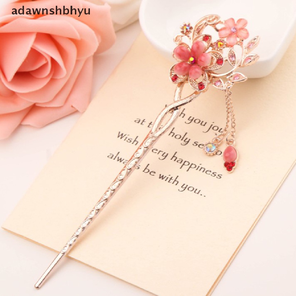 Adawnshbhyu Hair Stick Metal Rhinestone Chops Wanita Rumbai Mutiara Bunga Jepit Rambut ID