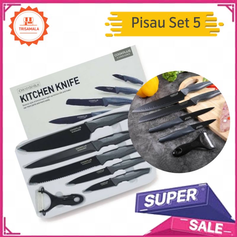 PISAU DAPUR SET 5 LOCK &amp; LOCK KITCHEN KNIFE SET CKK101S5BLK BLACK