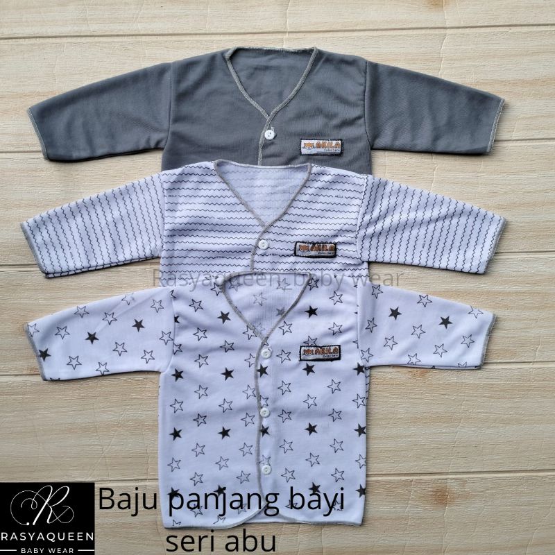 3pcs BAJU BAYI LENGAN PANJANG SERI ABU / BAJU BAYI LENGAN PANJANG / BAJU BAYI KANCING / BAJU BAYI / 
