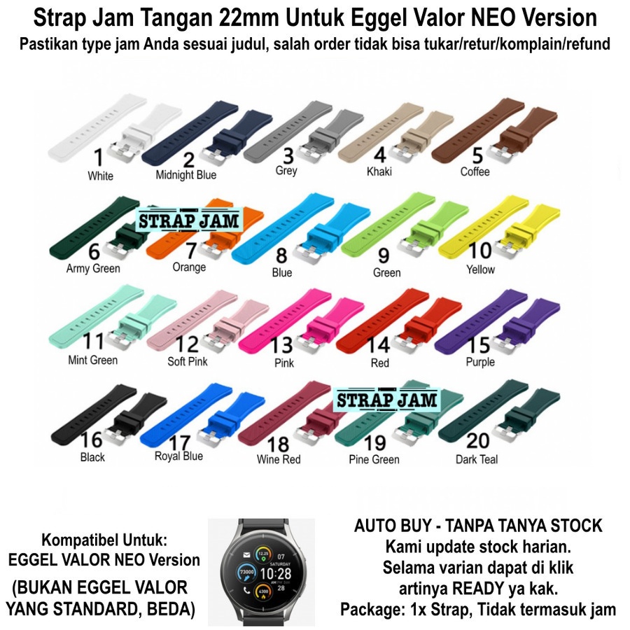 Tali Jam Kompatibel Eggel Valor Neo 22mm - MS3 Strap Rubber Garis Miring