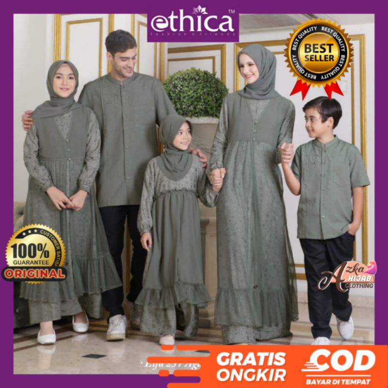 SARIMBIT ETHICA SALE‼️ELFA 257 AGAVE GREEN BAJU COUPLE KELUARGA / BAJU MUSLIM COUPLE KELUARGA / BAJU