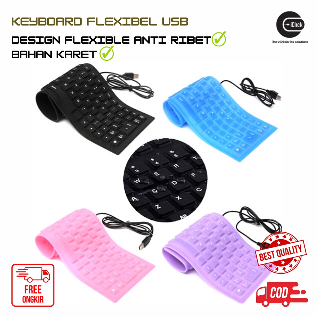 KEYBOARD FLEXIBLE KEYBOARD KARET ANTI AIR KEYBOARD USB CONNECT