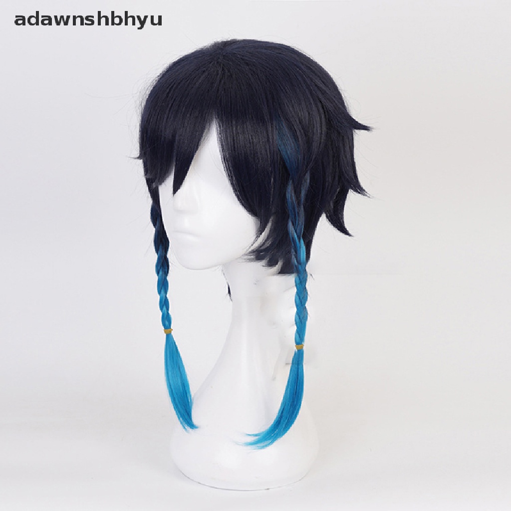 Adawnshbhyu Game Genshin Impact Venti Gradient Blue Cosplay Wig Braided Rambut Sintetis ID