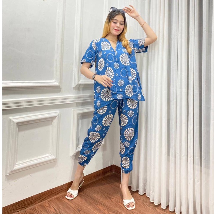 Joger Setelan Wanita Kekinian One Set Rayon Motif Bunga Terbaru
