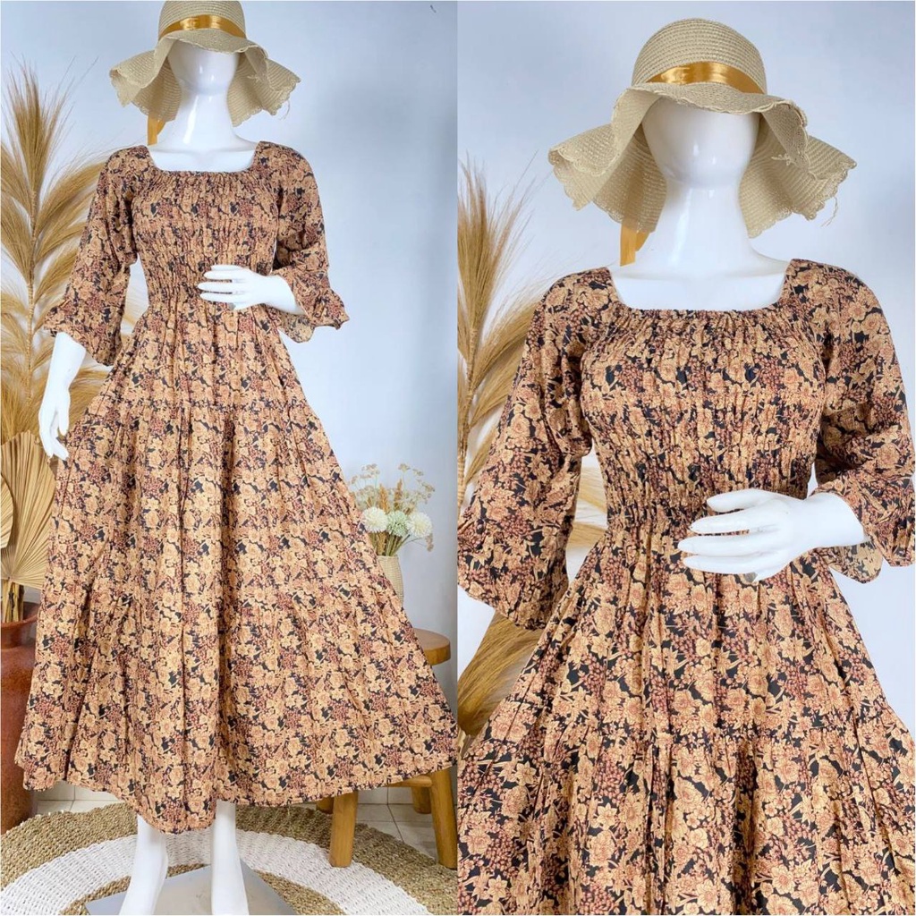 LONG DRESS  CASANDRA SUSUN TANGAN 7/8 /DRESS KERUT PANJANG.