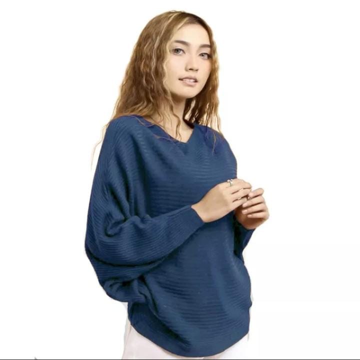 BATWING PRILY KNIT TEBAL BLOUSE BAJU ATASA WANITA LENGAN KELELAWAR BISA COD