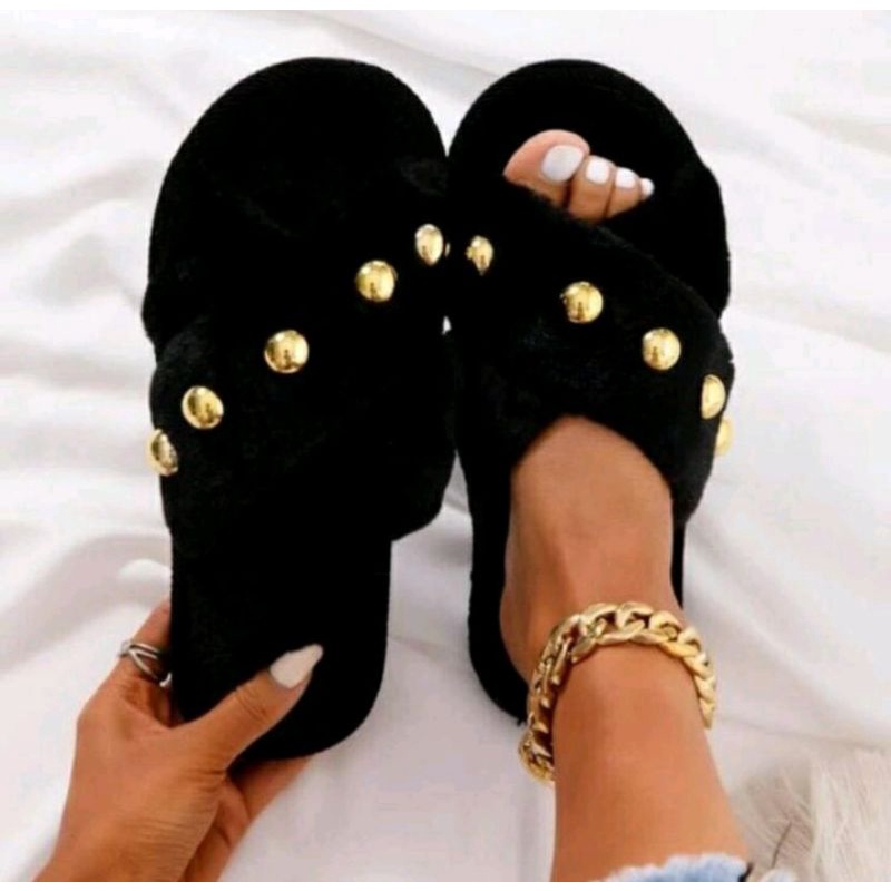 sandal silang wanita sandal bulu rafsur sendal wanita