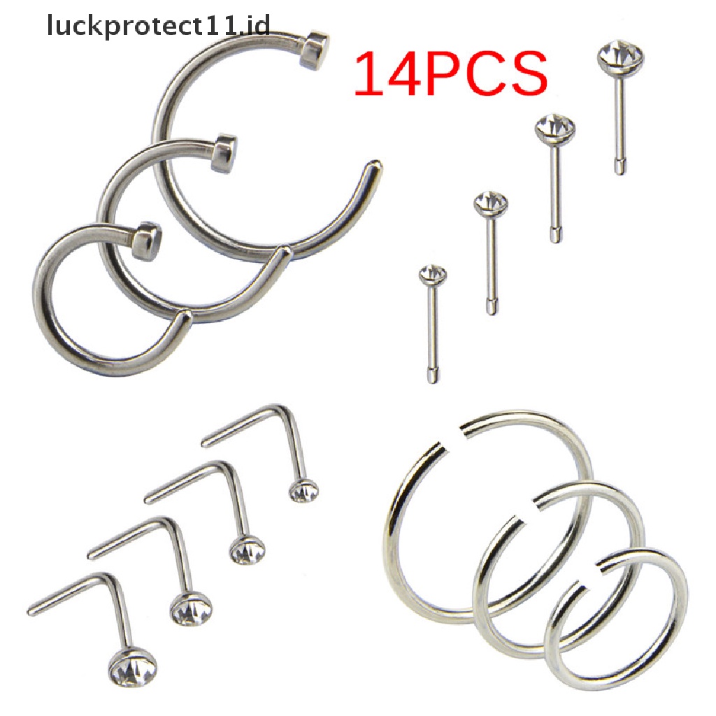 /Fashion Hot// Fashion// 14PCS/Set Stainless Steel Segmen Berengsel Cincin Hidung Tulang Studs Hoop Body.