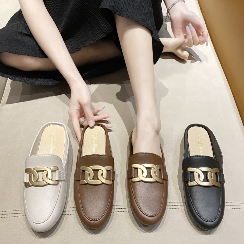 ❀ Chingu ❀ SA028 Sandal Wanita Slip Langsung Simple Trend Flat Fashion Kasual Sendal Wanita Import