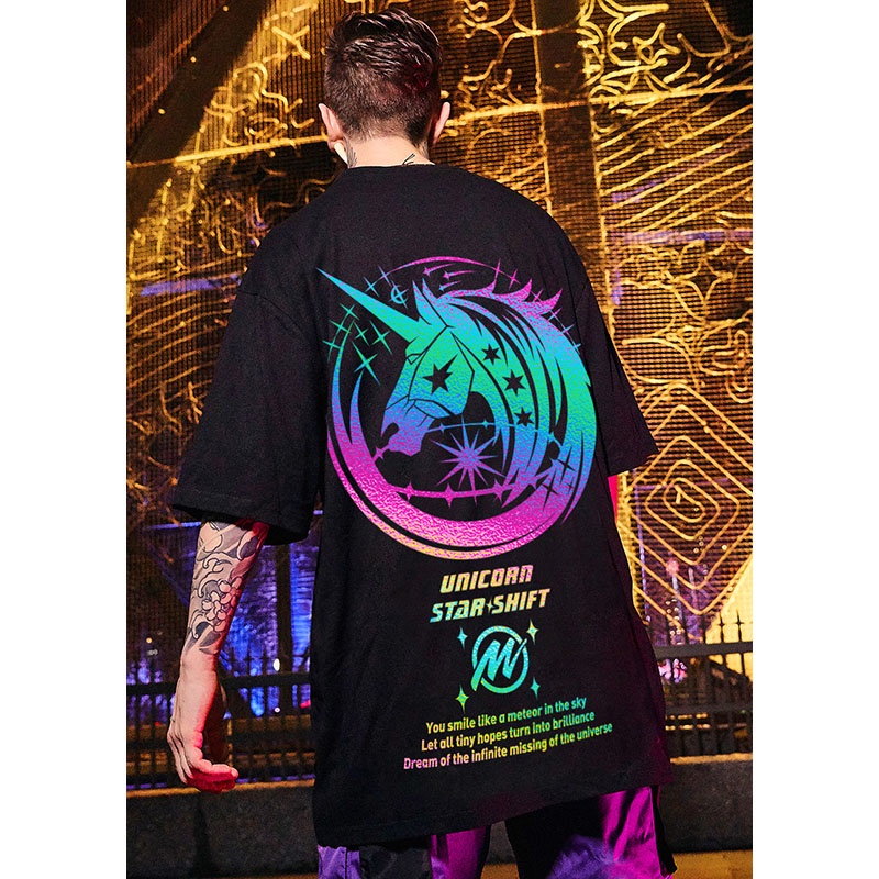 KAOS PRIA NET MERAH PASANG MEREK MUSIM PANAS UKURAN BESAR PRIA PAKAIAN GELOMBANG REFLEKTIF LENGAN SETENGAH DESAIN PAKAIAN PASANGAN RASA ATASAN PRIA PASANG