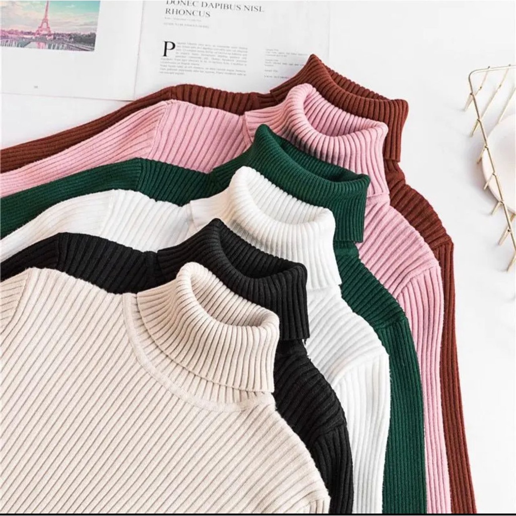 Belleza outlet baju rajut Cardigan rajut atasan wanita Lea turtleneck kerah Tinggi