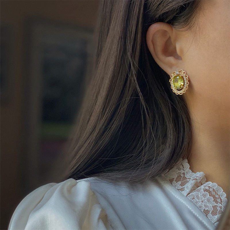 Fancyqube Women Olive Green Stone Anting Tusuk Wanita Pertunangan Pernikahan Earring Anniversary Hadiah Hari Valentine
