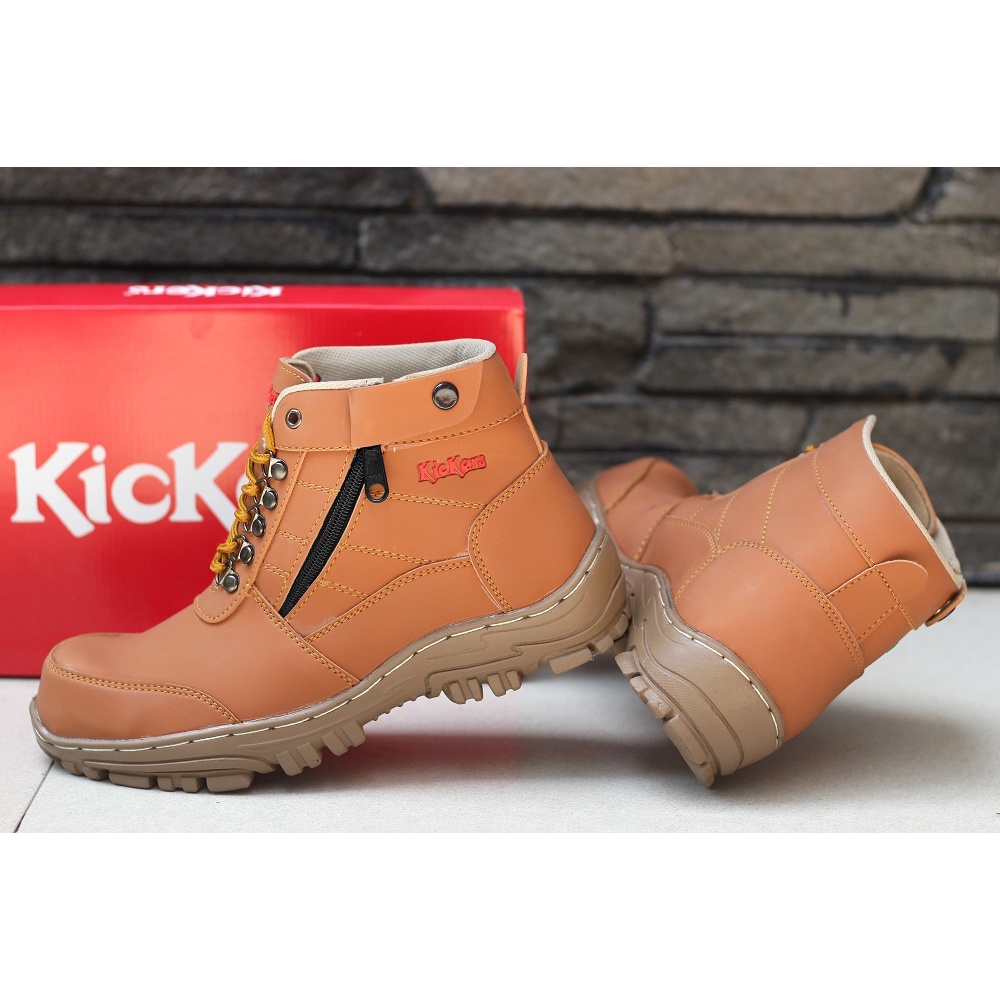 TERMURAH !! Sepatu Boots Safety Pria Kickers Morisey Zipper Sepatu Safety Boot Ujung Besi Outdoor