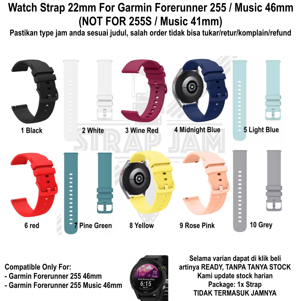 PWK Tali Jam Tangan Garmin Forerunner 255 / Music 46mm - Strap 22mm Silikon Rubber Nyaman