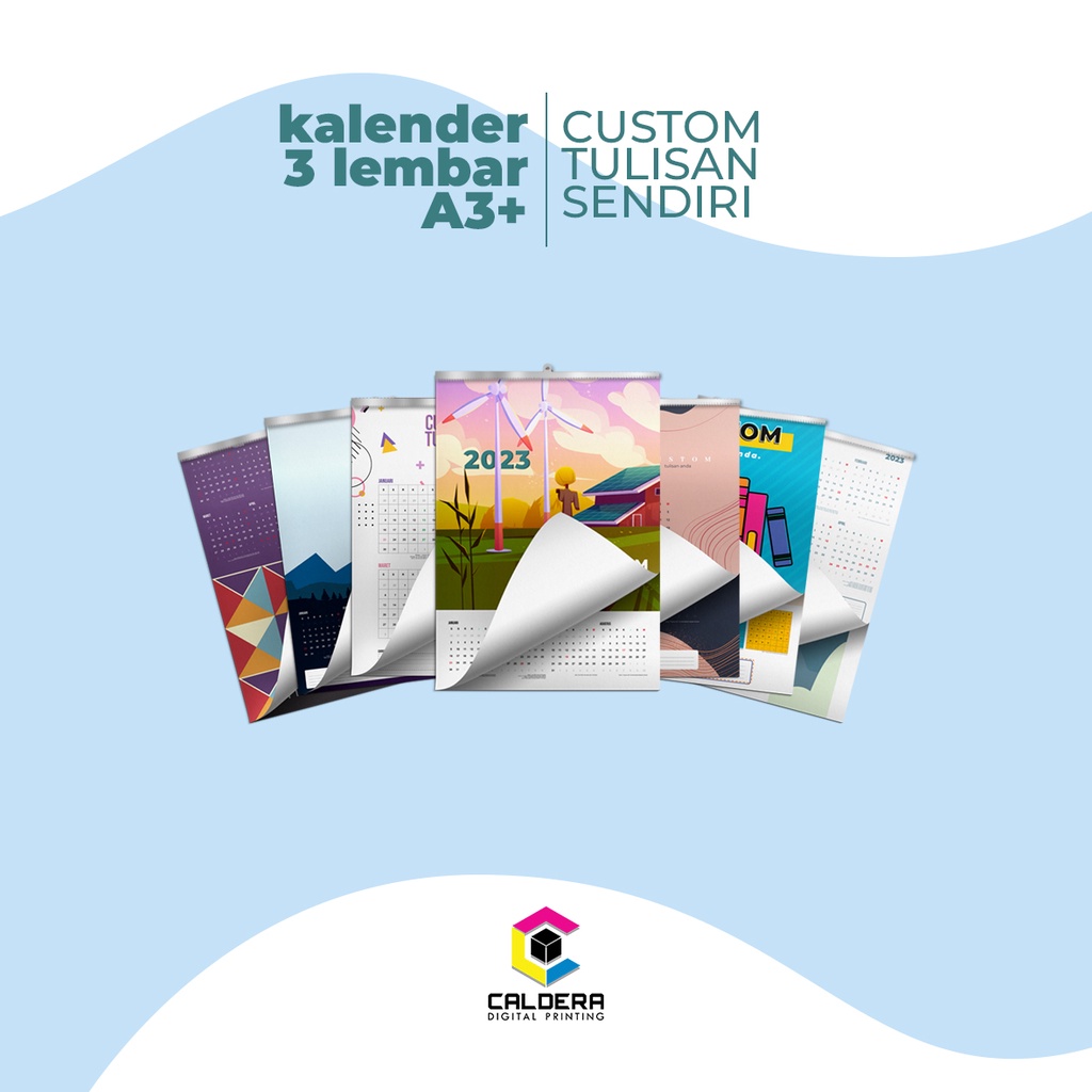 

Kalender Dinding Custom Tulisan & Foto Sendiri 3 Lembar A3+ Finishing Klip Seng - CALDERA DIGITAL PRINTING