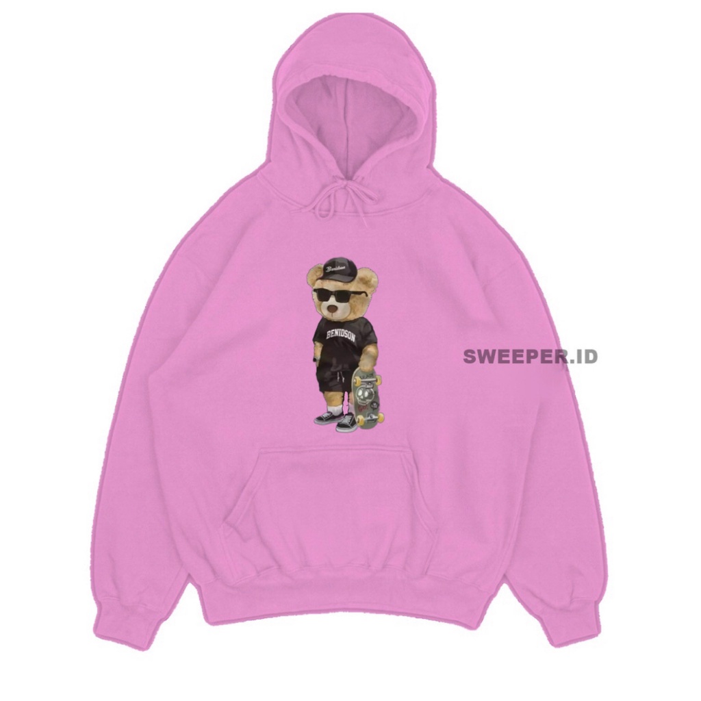 SWEATER HOODIE MOTIF BENIDSON BEAR SABLON PRINTING BAHAN FLEECE