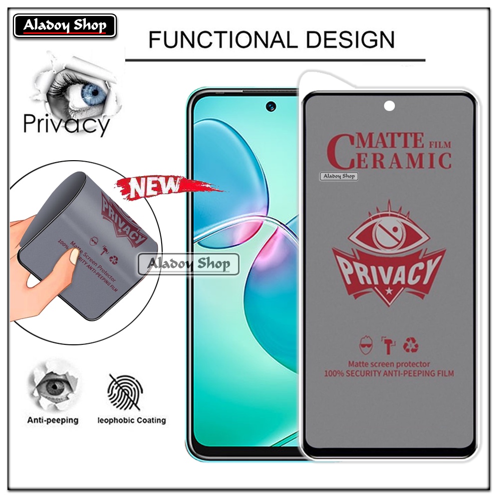 Tempered Glass Anti SPY Infinix Hot 12 Play Anti Gores Privacy + Tempered Glass kamera dan Skin Carbon